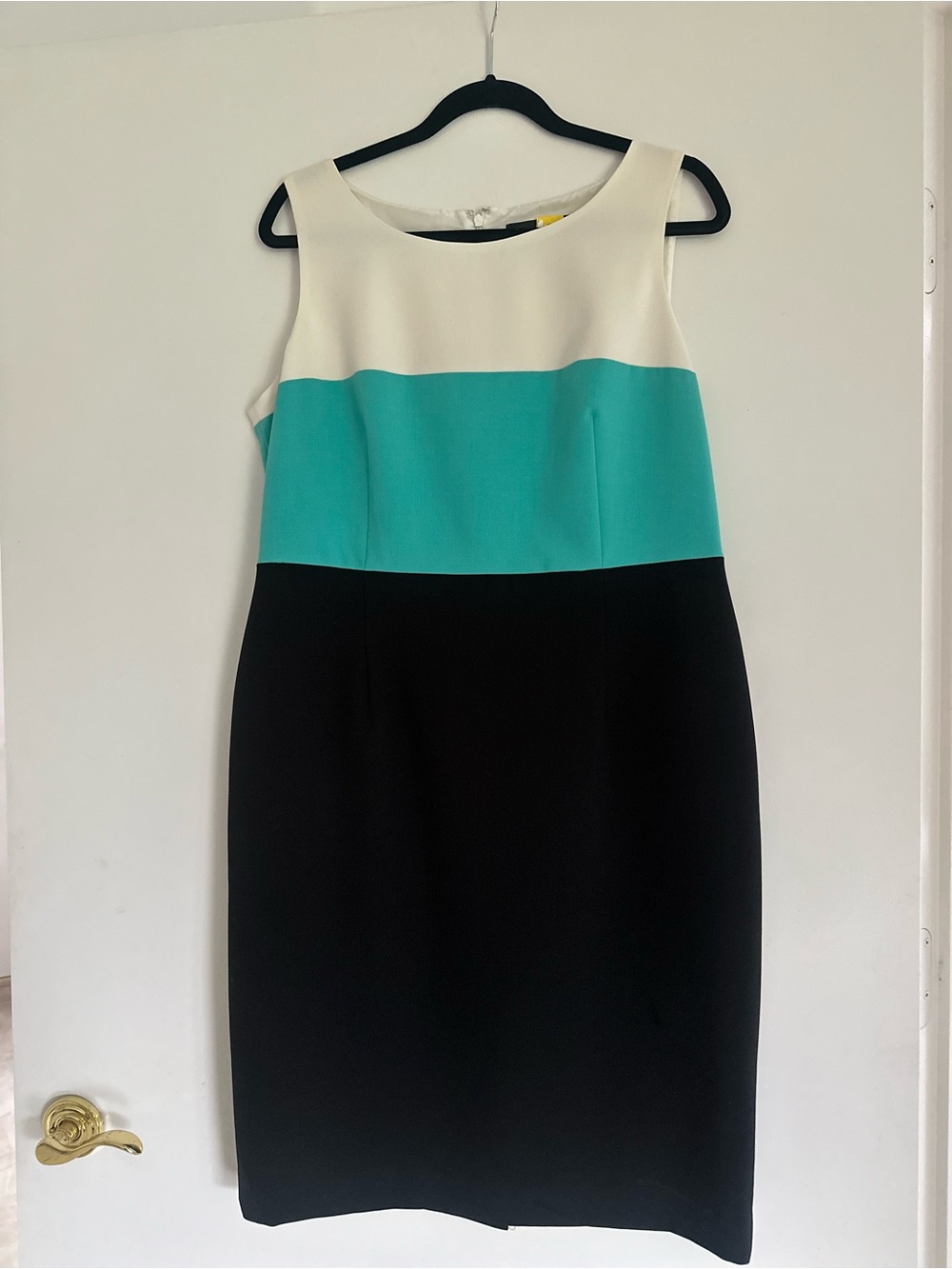 Black Label Teal and Black Contrast Trim Blazer with Color Block Sheath Dress - Picture 3 of 4